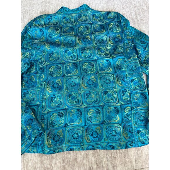 Chicos Turquoise & Gold Button-Up Silk Blend Jacket - Size 1 or U.S. 8 Asian Ins - Picture 5 of 7